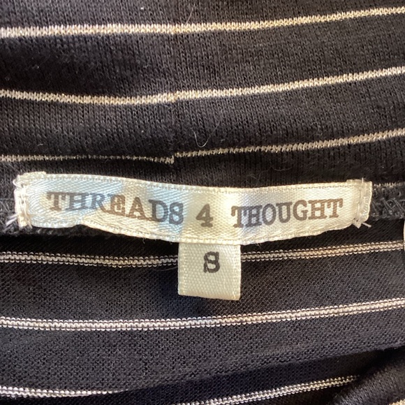 Threads 4 Thought Black and  Strip Metallic Silver Cowl Neck Sweater Sz S - Picture 7 of 12